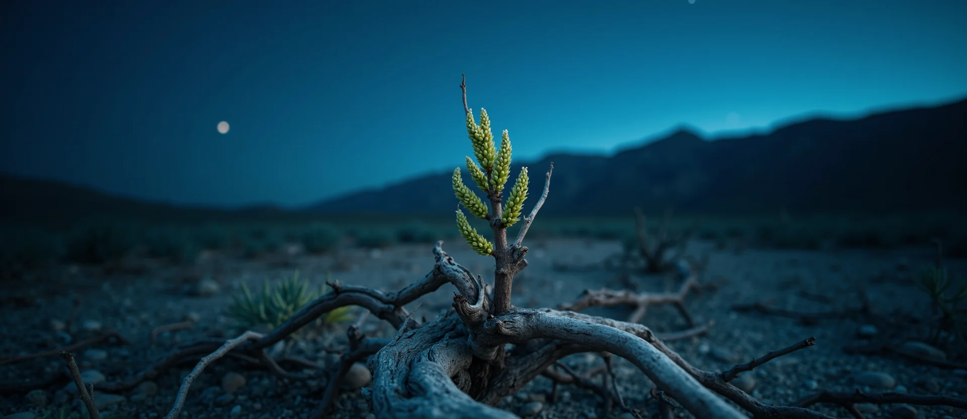 Symbolizing Seed/New Beginning: A local Manzanita new green bud on a branch. - AI Generated
