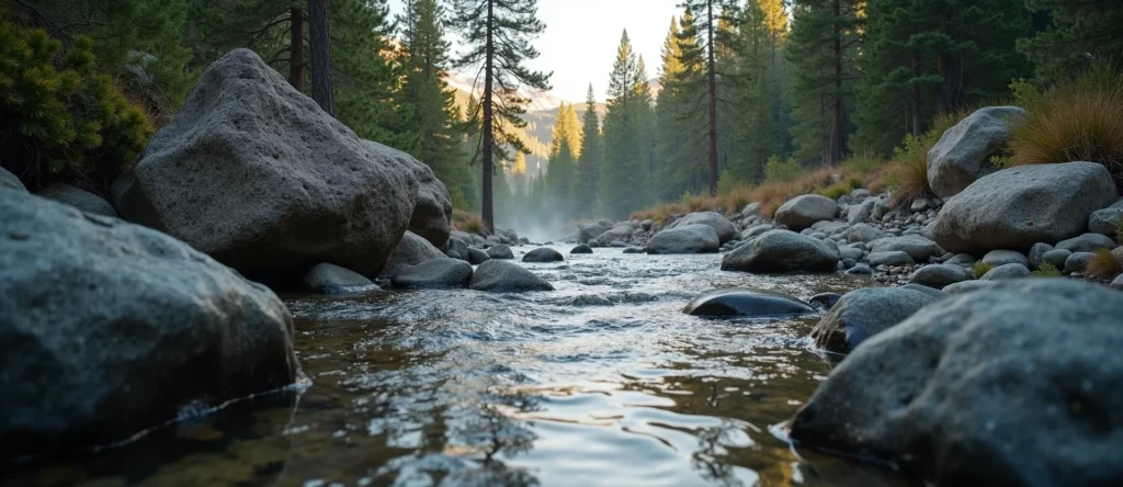 Symbolizing Flow/Cleansing: A local Mountain Mahogany babbling mountain creek. - AI Generated