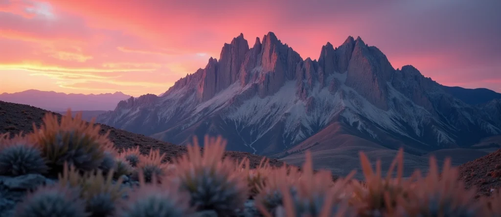 Symbolizing Stability/Peak: A local Indian Paintbrush jagged granite peak. - AI Generated