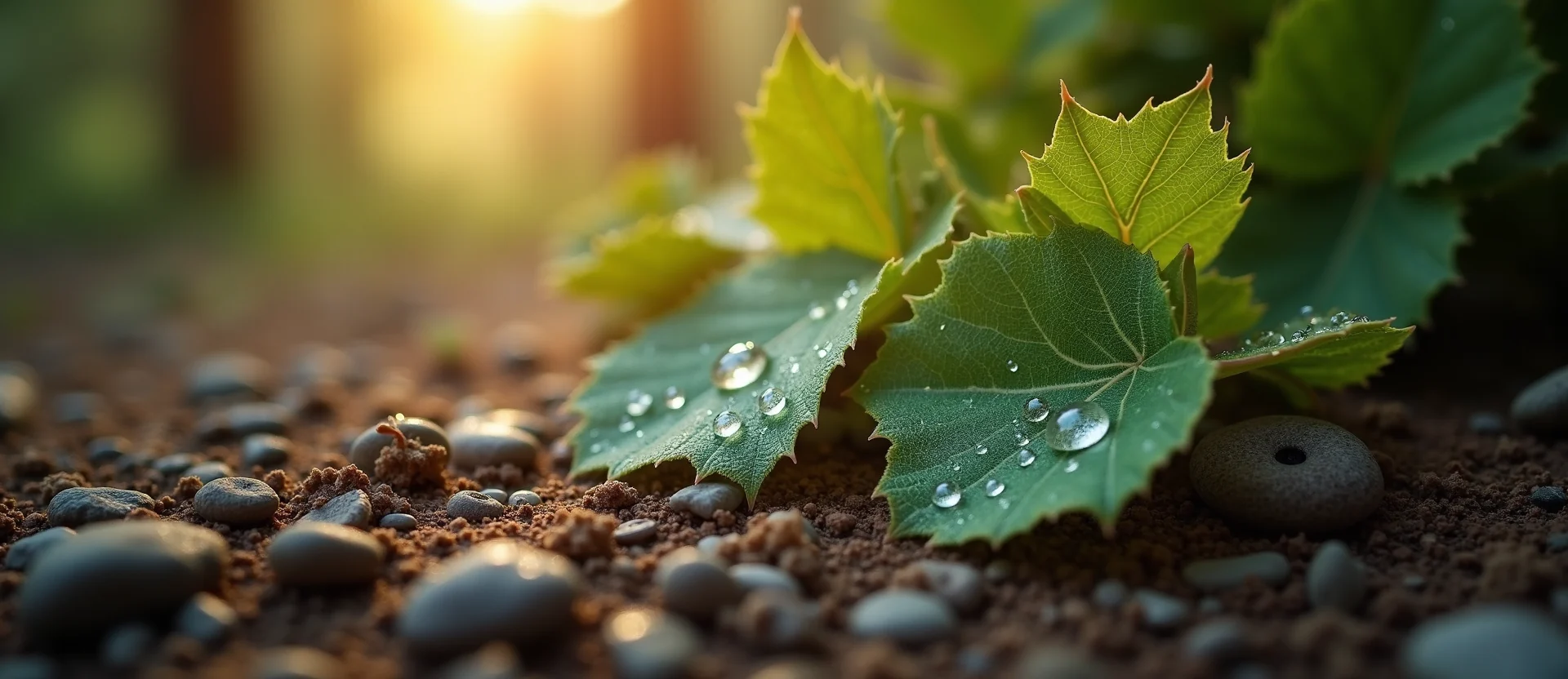 Symbolizing Flow/Cleansing: A local Quaking Aspen raindrops on desert leaves. - AI Generated