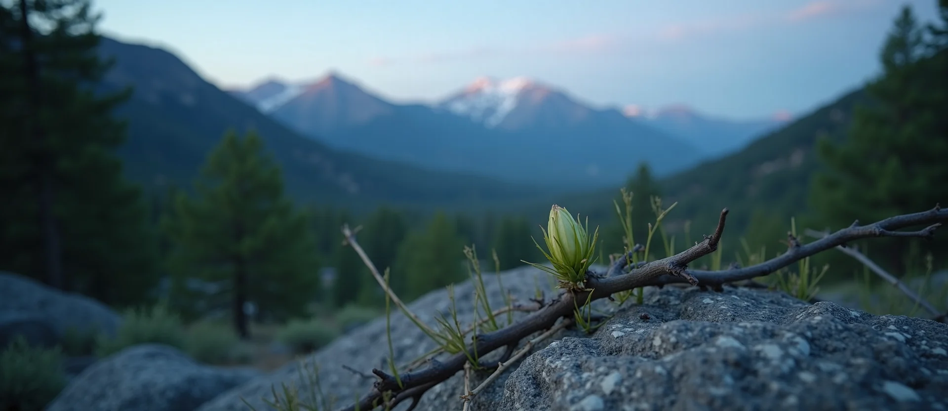 Symbolizing Seed/New Beginning: A local Ponderosa Pine new green bud on a branch. - AI Generated