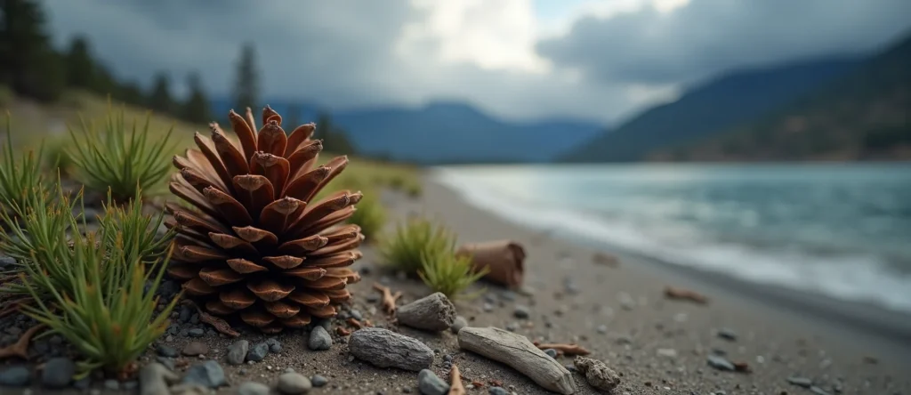Symbolizing Seed/New Beginning: A local Bitterbrush opening pine cone. - AI Generated
