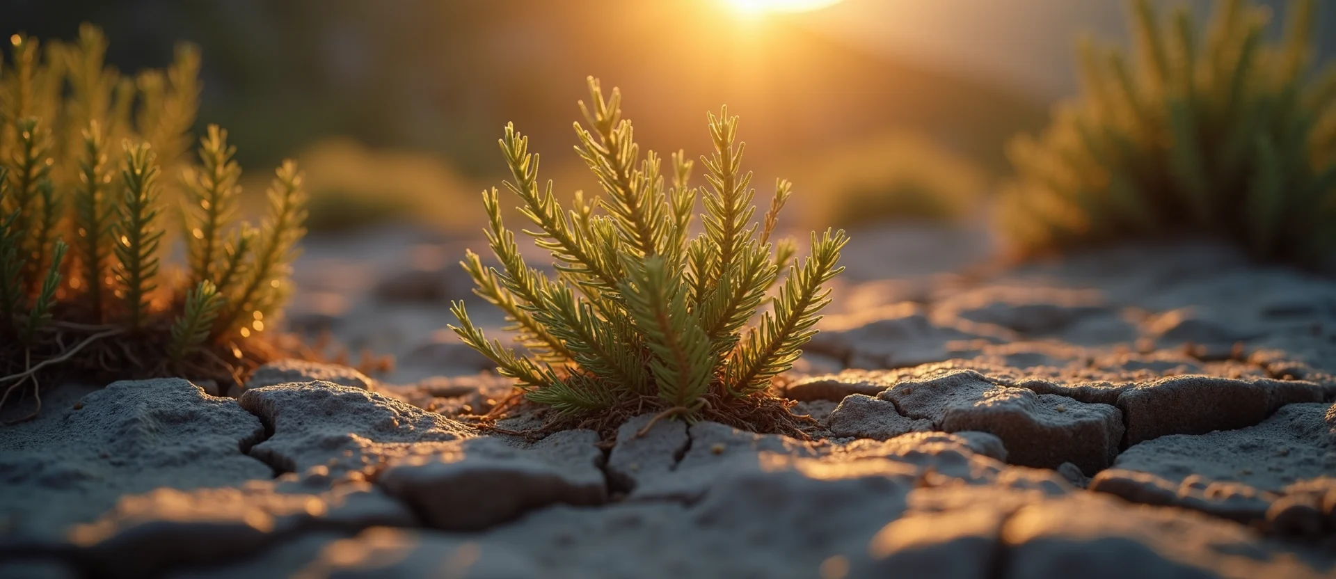Symbolizing Seed/New Beginning: A local Manzanita shoot emerging from cracked soil. - AI Generated