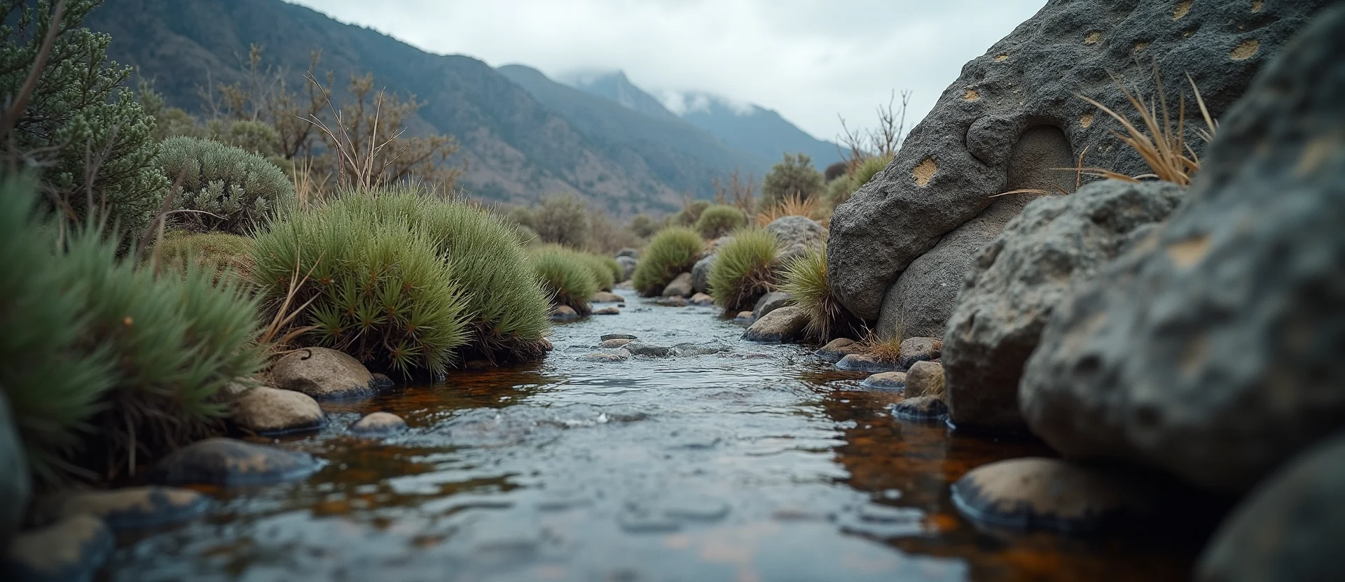 Symbolizing Flow/Cleansing: A local Desert Peach clear cold snowmelt stream. - AI Generated