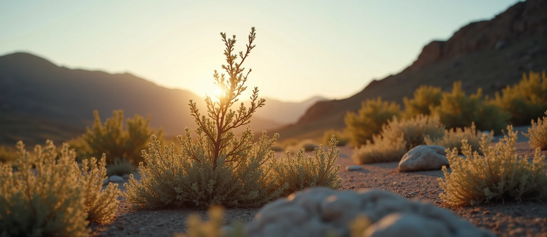 Symbolizing Growth/Resilience: A local Sagebrush (Artemisia tridentata) new branch reaching for the sky. - AI Generated