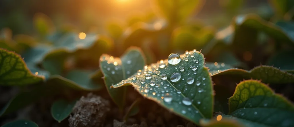 Symbolizing Flow/Cleansing: A local Mountain Mahogany raindrops on desert leaves. - AI Generated