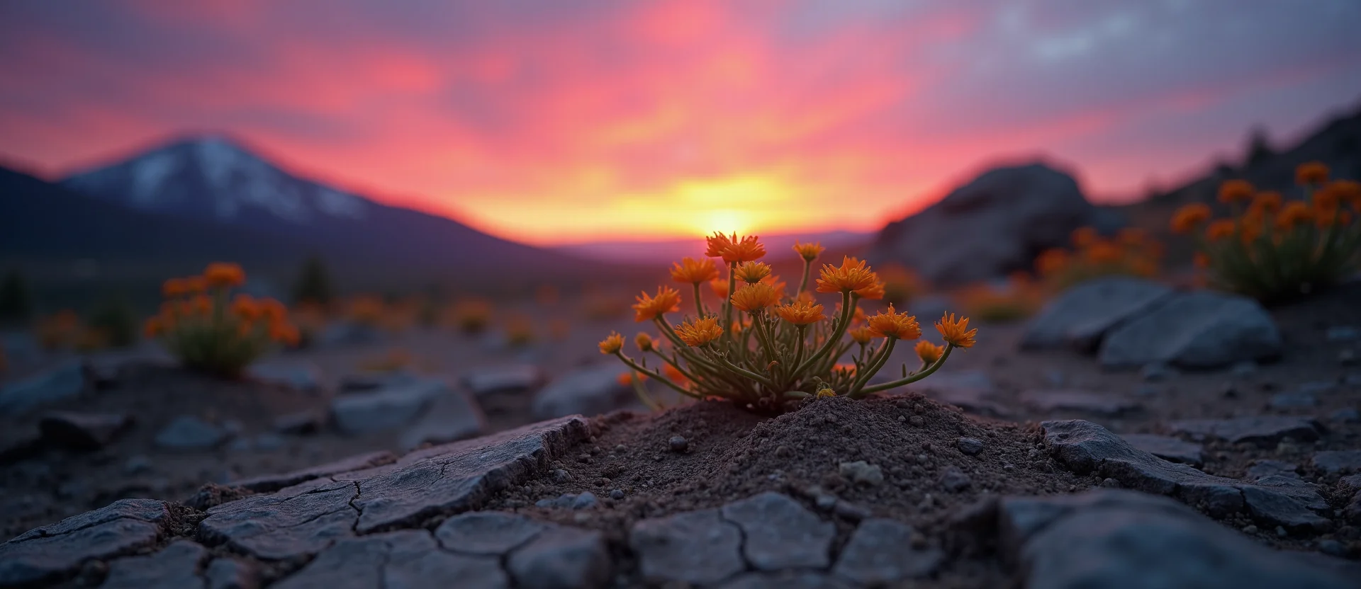 Symbolizing Seed/New Beginning: A local Indian Paintbrush shoot emerging from cracked soil. - AI Generated