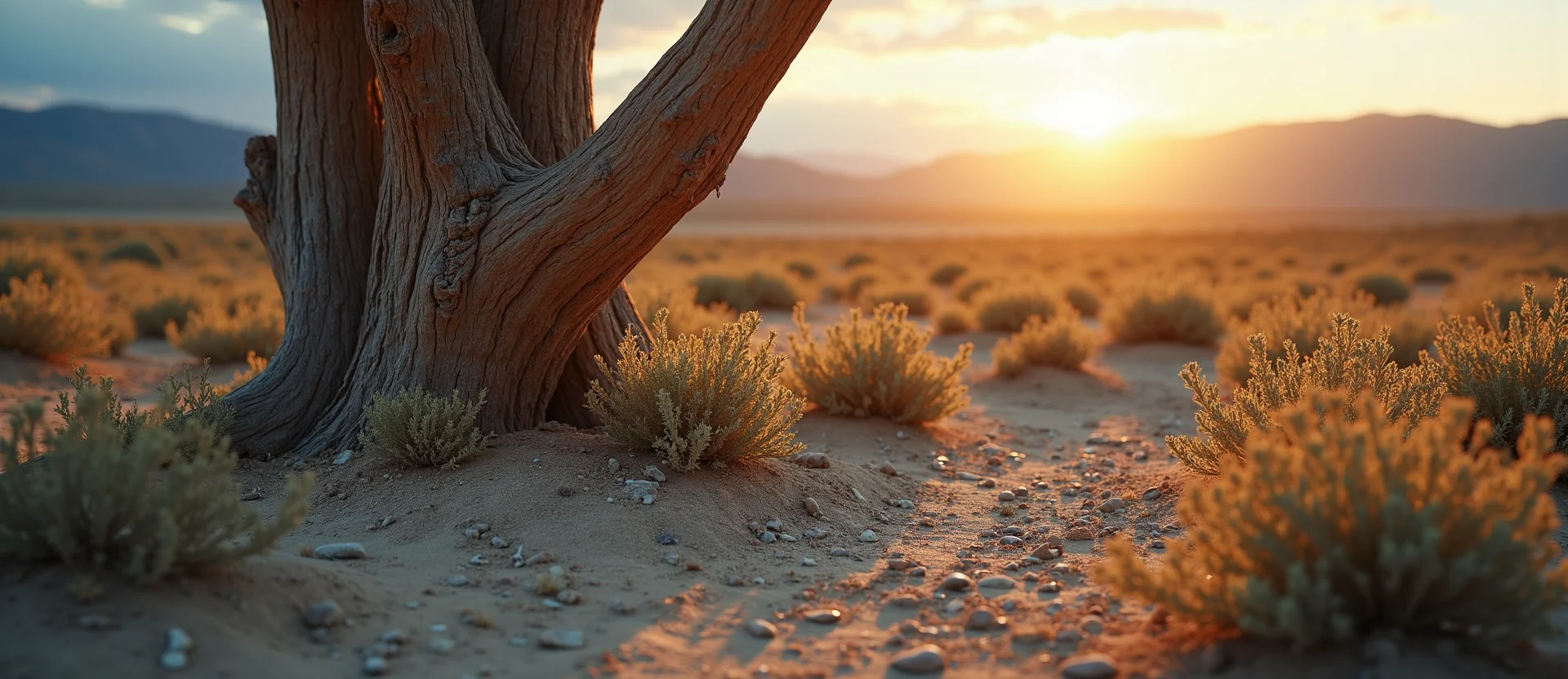 Symbolizing Growth/Resilience: A local Rabbitbrush sturdy weathered tree trunk. - AI Generated