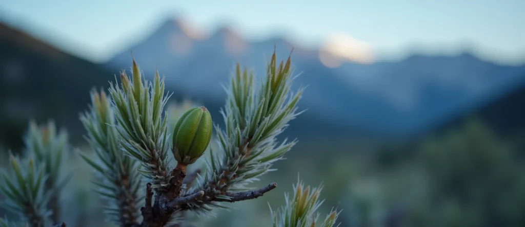 Symbolizing Seed/New Beginning: A local Mountain Mahogany new green bud on a branch. - AI Generated
