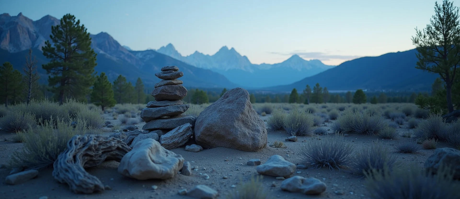 Symbolizing Stability/Peak: A local Quaking Aspen ancient rock cairn. - AI Generated