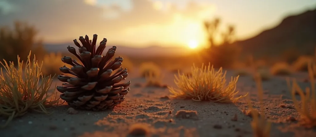 Symbolizing Seed/New Beginning: A local Desert Peach opening pine cone. - AI Generated