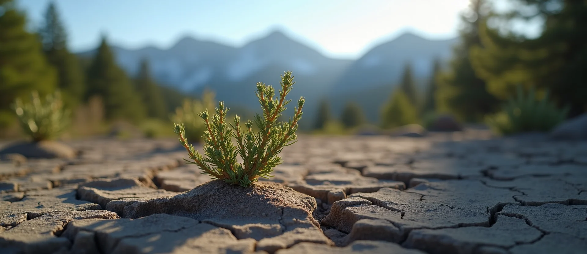 Symbolizing Seed/New Beginning: A local Manzanita shoot emerging from cracked soil. - AI Generated