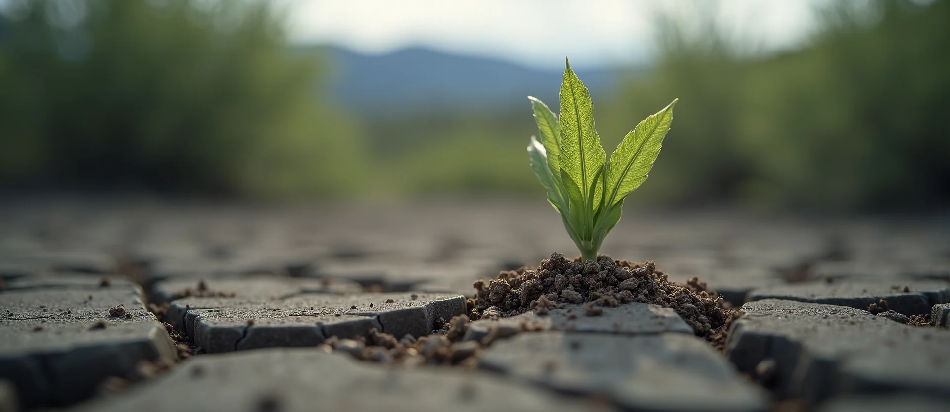 Symbolizing Seed/New Beginning: A local Desert Peach shoot emerging from cracked soil. - AI Generated
