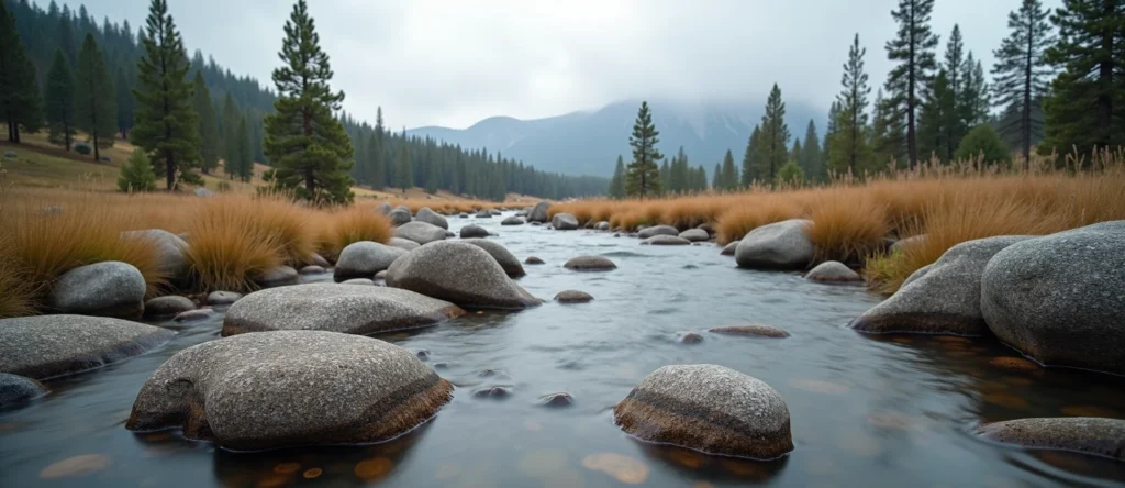 Symbolizing Flow/Cleansing: A local Quaking Aspen smooth Truckee river stones. - AI Generated