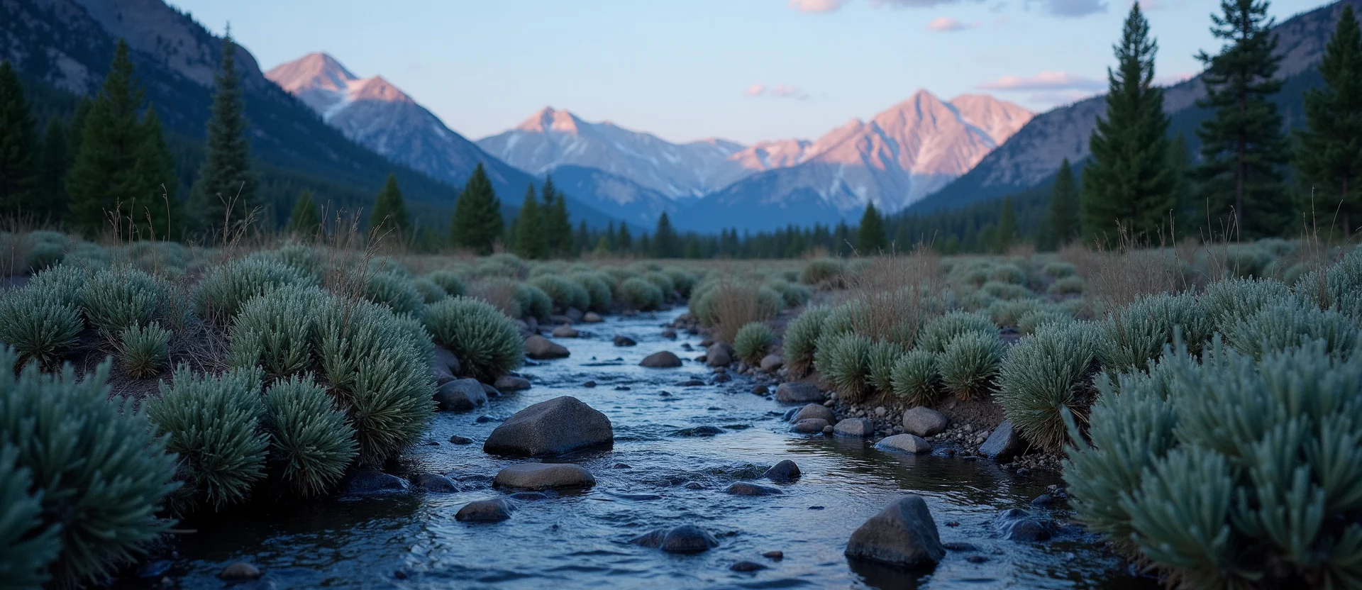 Symbolizing Flow/Cleansing: A local Bitterbrush babbling mountain creek. - AI Generated
