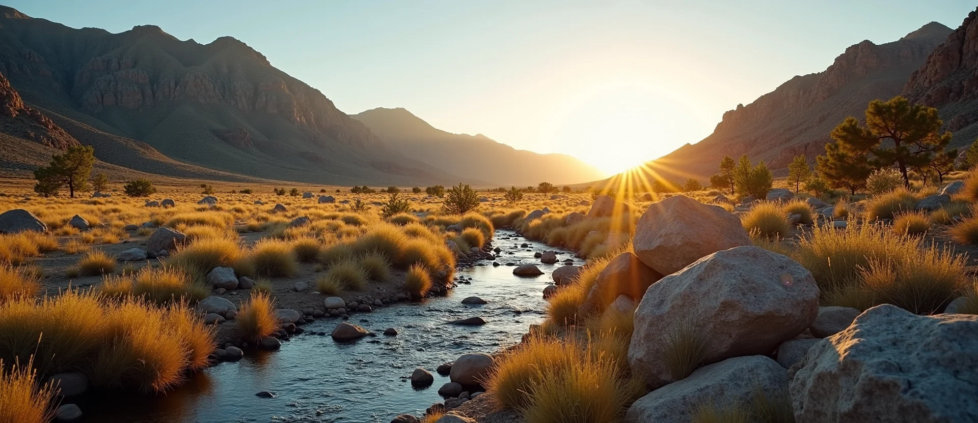 Symbolizing Flow/Cleansing: A local Rabbitbrush babbling mountain creek. - AI Generated