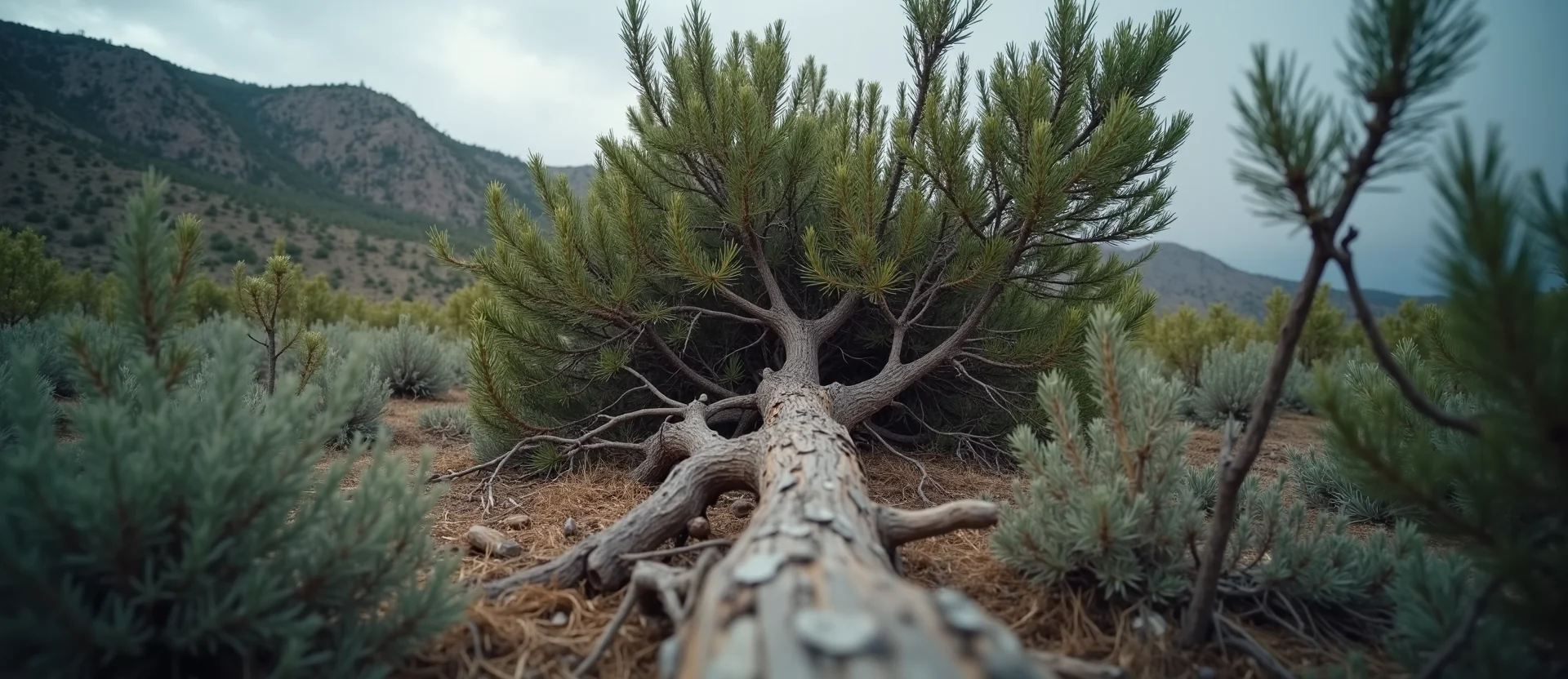 Symbolizing Growth/Resilience: A local Rabbitbrush gnarled juniper roots. - AI Generated