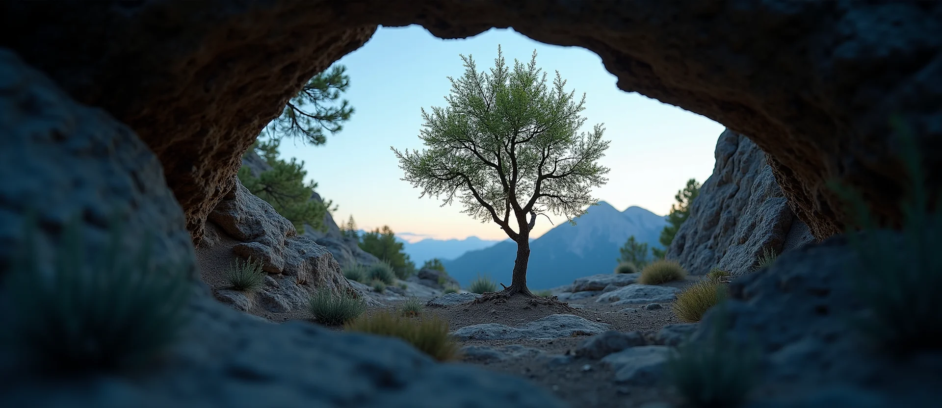 Symbolizing Growth/Resilience: A local Sierra Juniper tree growing out of a rock cleft. - AI Generated