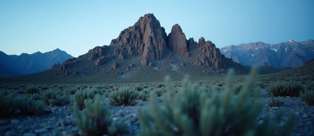 Symbolizing Stability/Peak: A local Sagebrush (Artemisia tridentata) jagged granite peak. - AI Generated