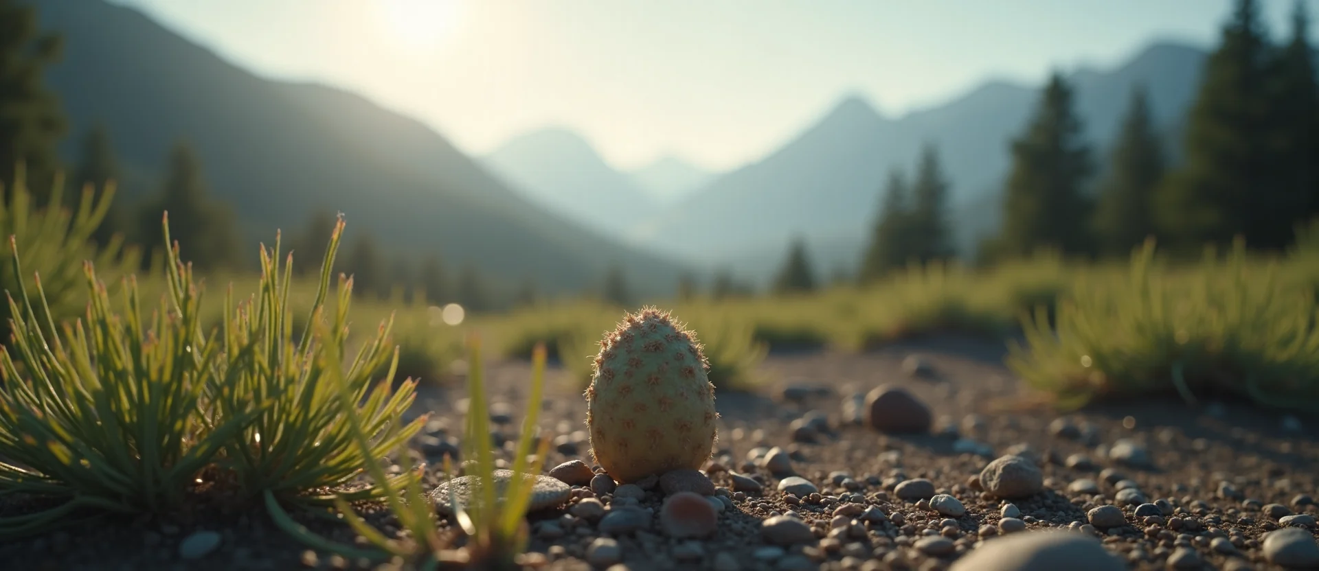 Symbolizing Seed/New Beginning: A local Desert Peach single pine seed on dry earth. - AI Generated