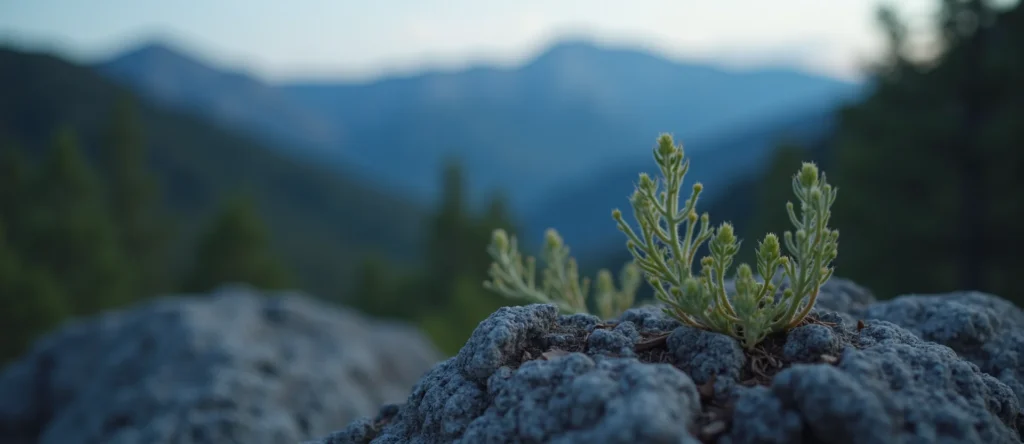 Symbolizing Seed/New Beginning: A local Sierra Juniper sprouting sagebrush seedling. - AI Generated