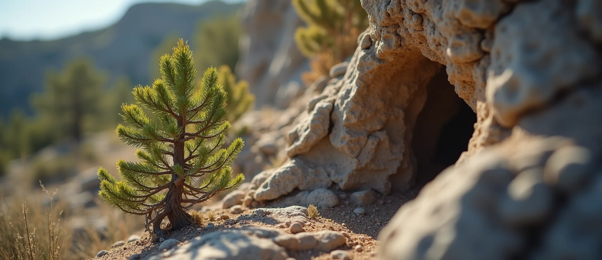 Symbolizing Growth/Resilience: A local Bitterbrush tree growing out of a rock cleft. - AI Generated