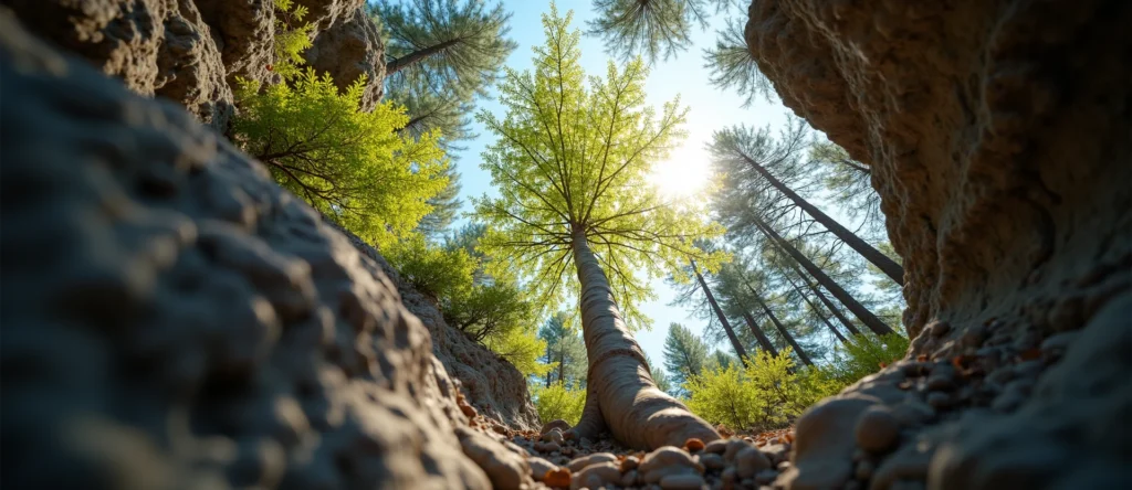 Symbolizing Growth/Resilience: A local Ponderosa Pine tree growing out of a rock cleft. - AI Generated
