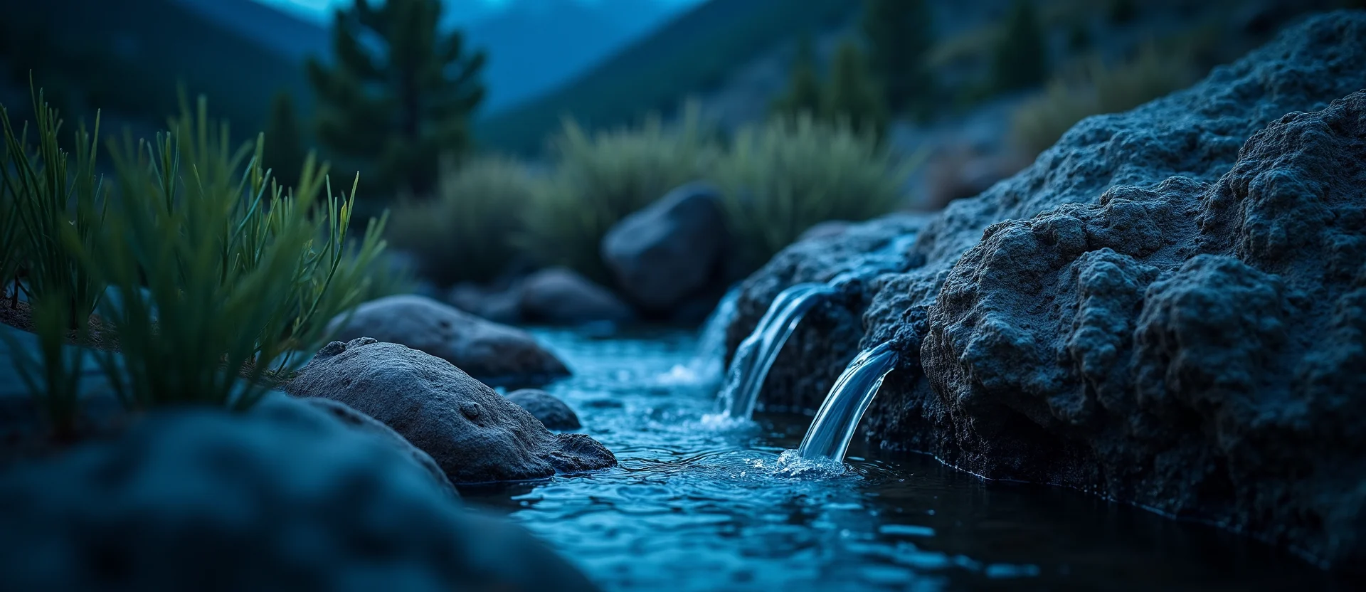 Symbolizing Flow/Cleansing: A local Rabbitbrush hidden small waterfall. - AI Generated