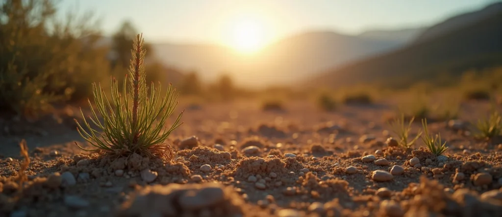 Symbolizing Seed/New Beginning: A local Sagebrush (Artemisia tridentata) single pine seed on dry earth. - AI Generated