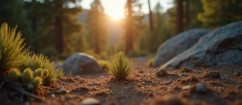 Symbolizing Seed/New Beginning: A local Indian Paintbrush single pine seed on dry earth. - AI Generated