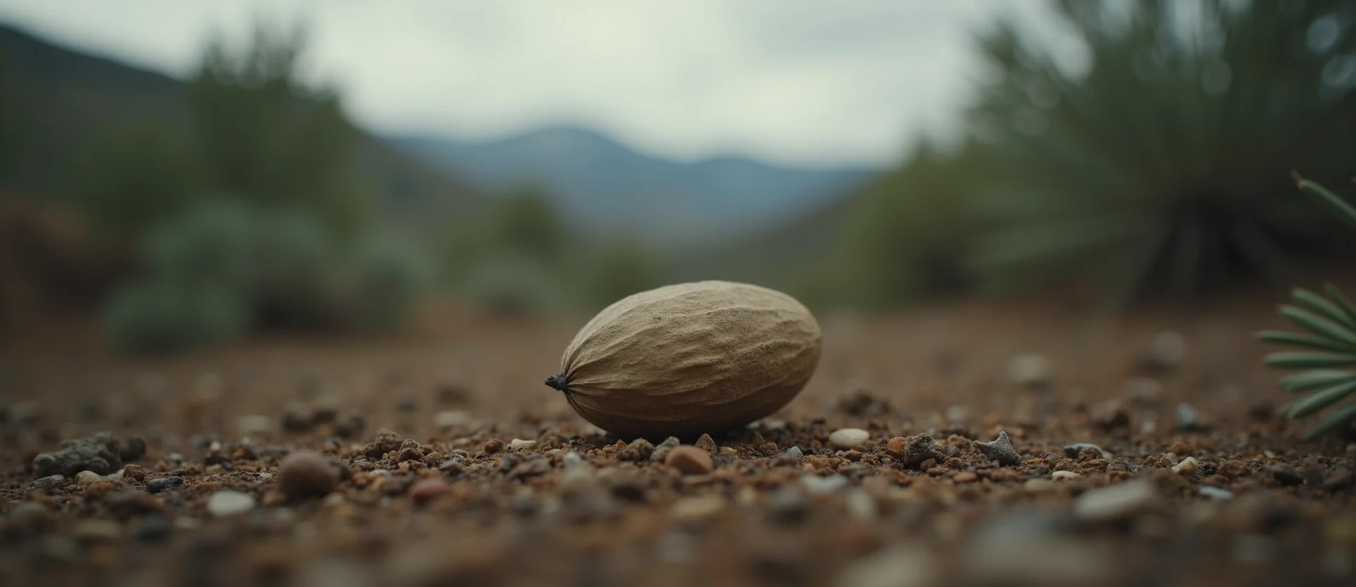 Symbolizing Seed/New Beginning: A local Rabbitbrush single pine seed on dry earth. - AI Generated