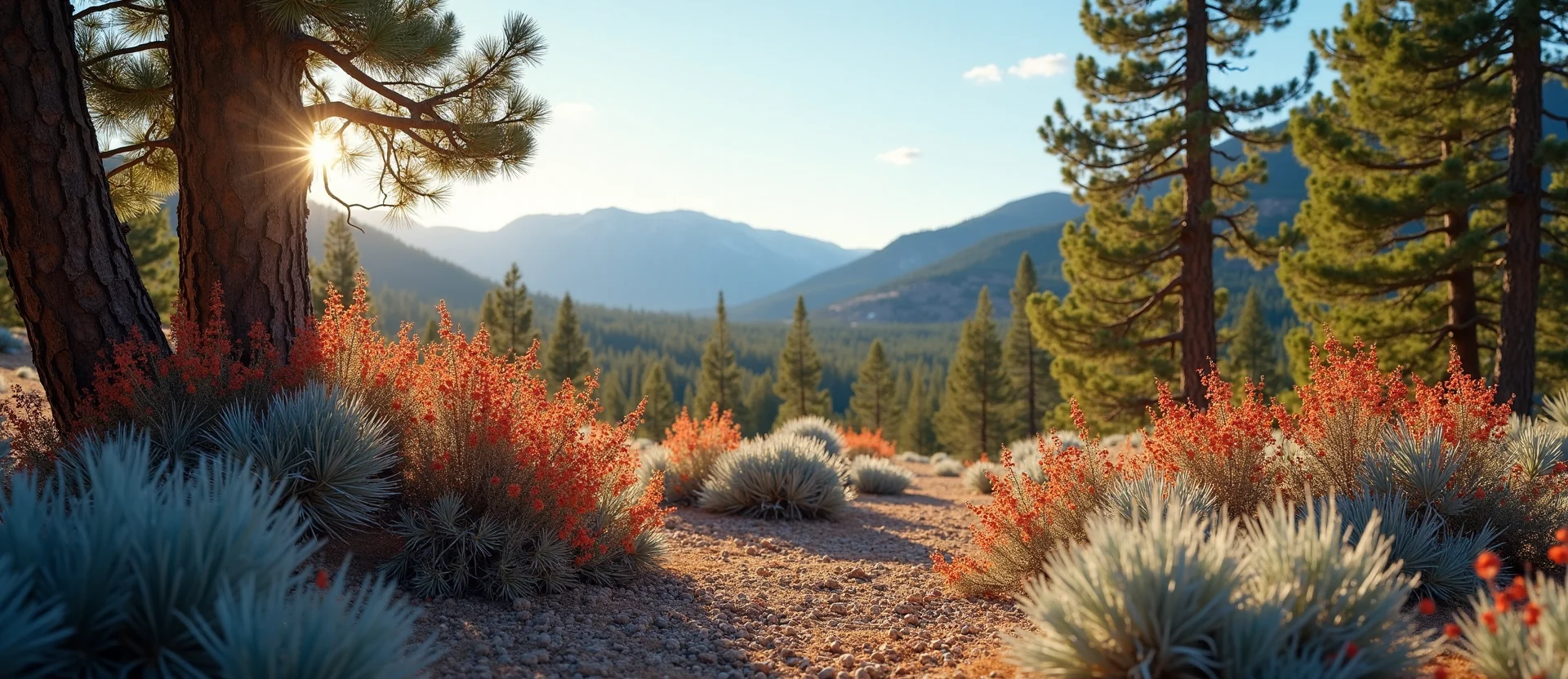 Symbolizing Identity/Local: A local Indian Paintbrush Sierra Nevada skyline. - AI Generated