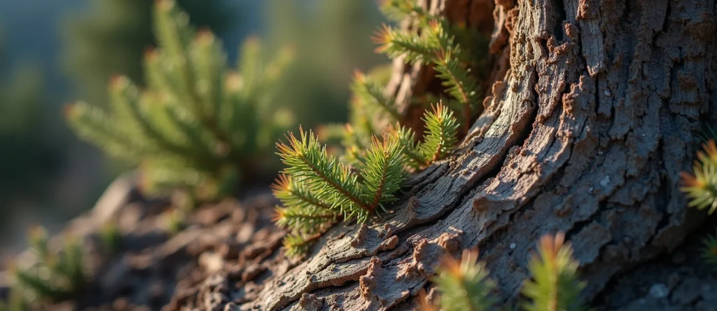 Symbolizing Growth/Resilience: A local Mountain Mahogany sturdy weathered tree trunk. - AI Generated