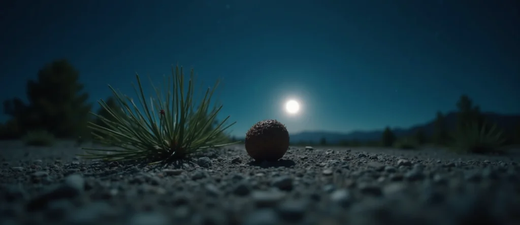 Symbolizing Seed/New Beginning: A local Sierra Juniper single pine seed on dry earth. - AI Generated