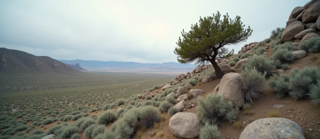 Symbolizing Growth/Resilience: A local Sagebrush (Artemisia tridentata) tree growing out of a rock cleft. - AI Generated