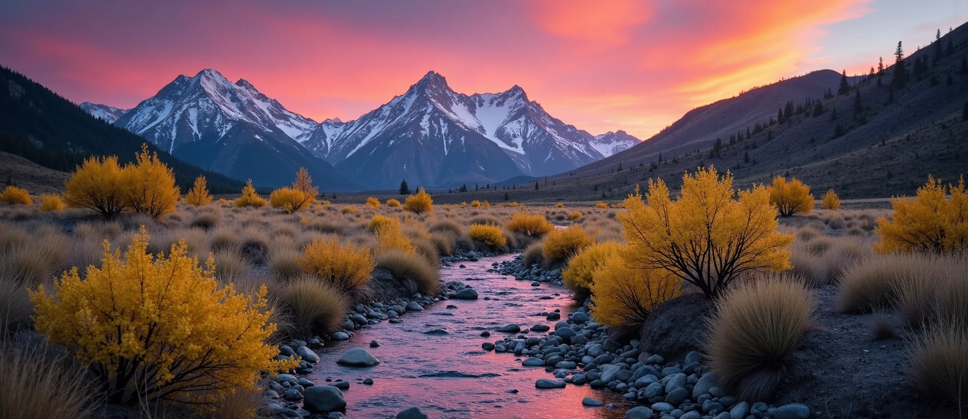 Symbolizing Flow/Cleansing: A local Rabbitbrush babbling mountain creek. - AI Generated