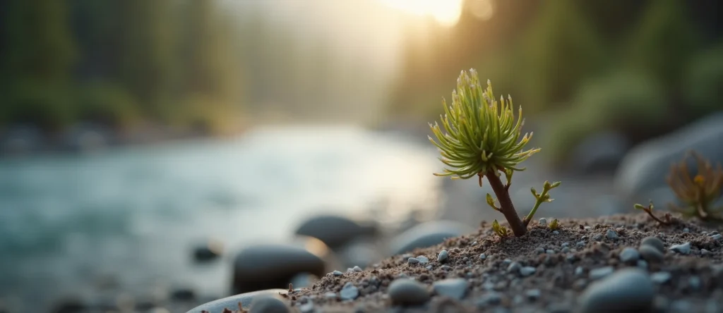 Symbolizing Seed/New Beginning: A local Mountain Mahogany new green bud on a branch. - AI Generated