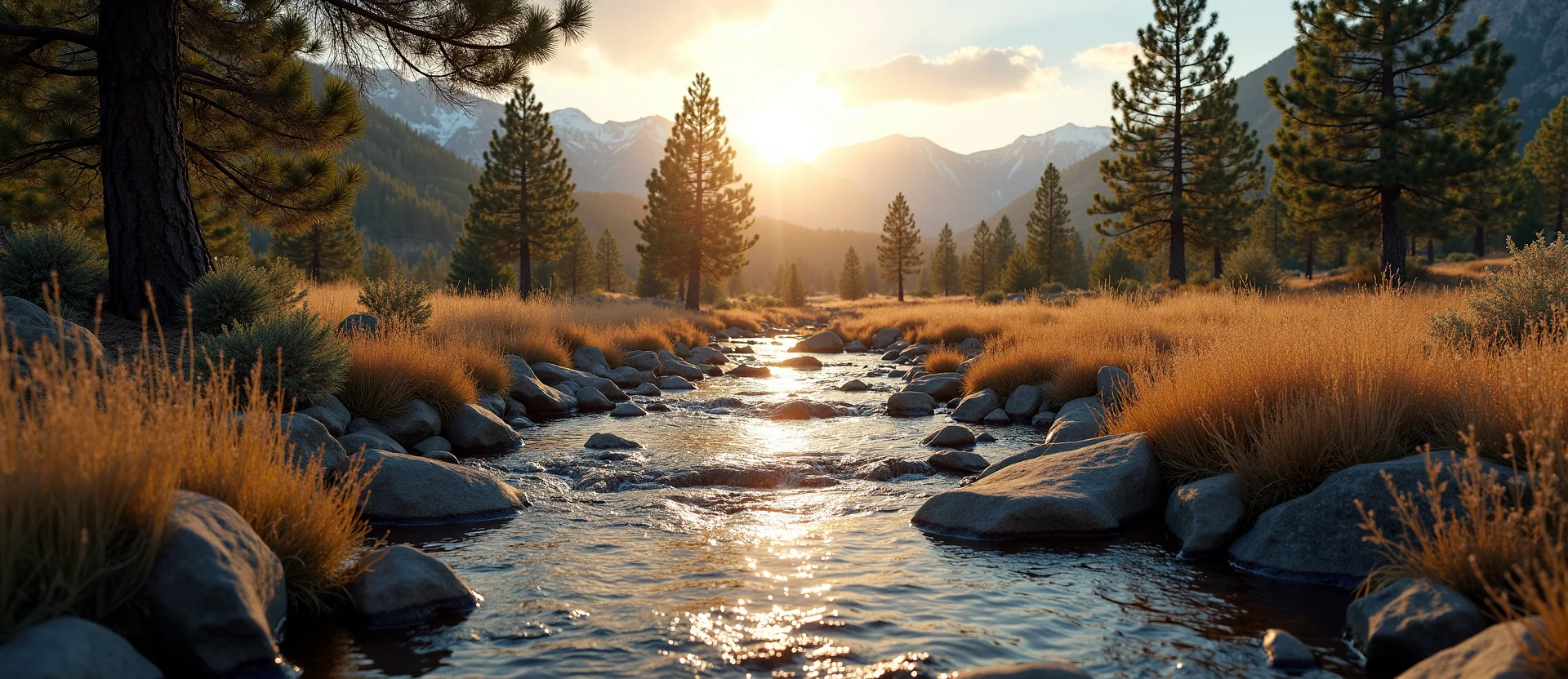 Symbolizing Flow/Cleansing: A local Sierra Juniper clear cold snowmelt stream. - AI Generated