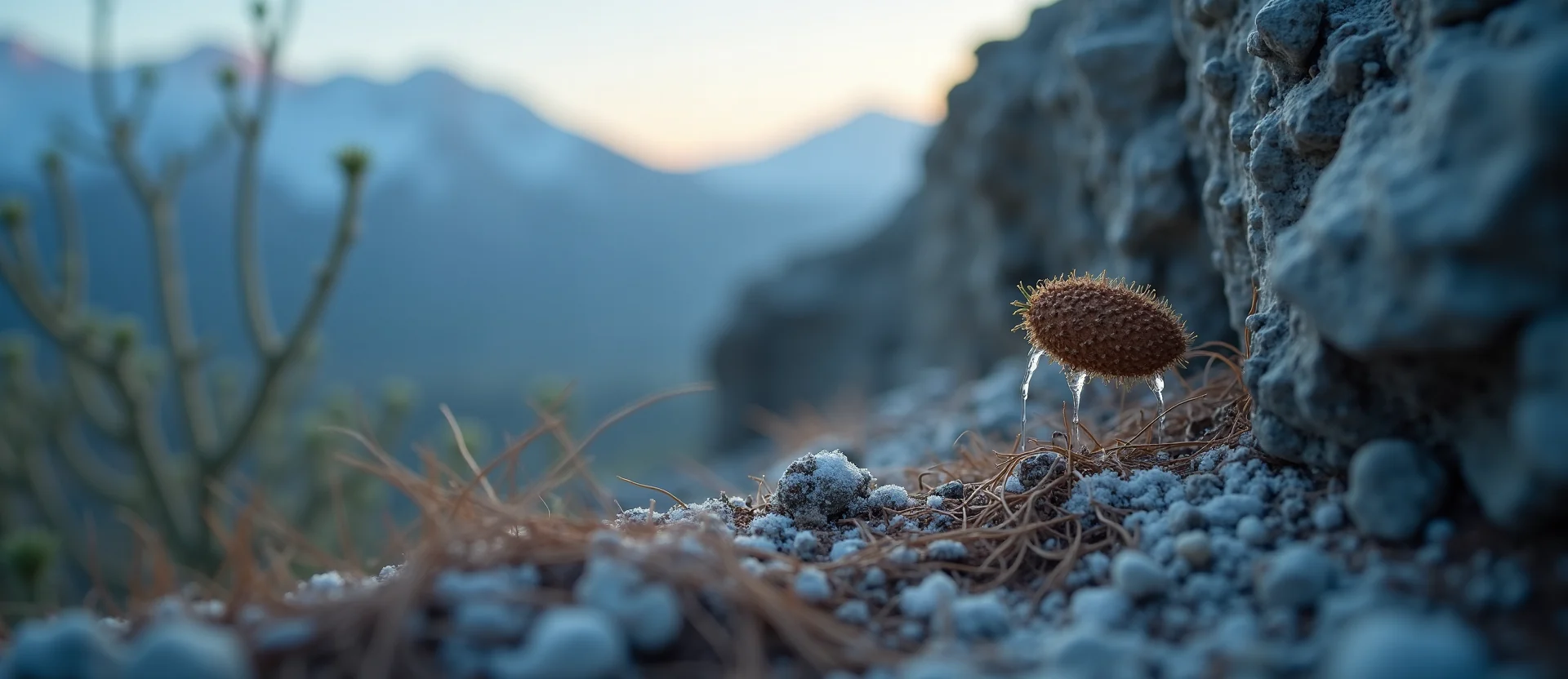 Symbolizing Seed/New Beginning: A local Desert Peach single pine seed on dry earth. - AI Generated