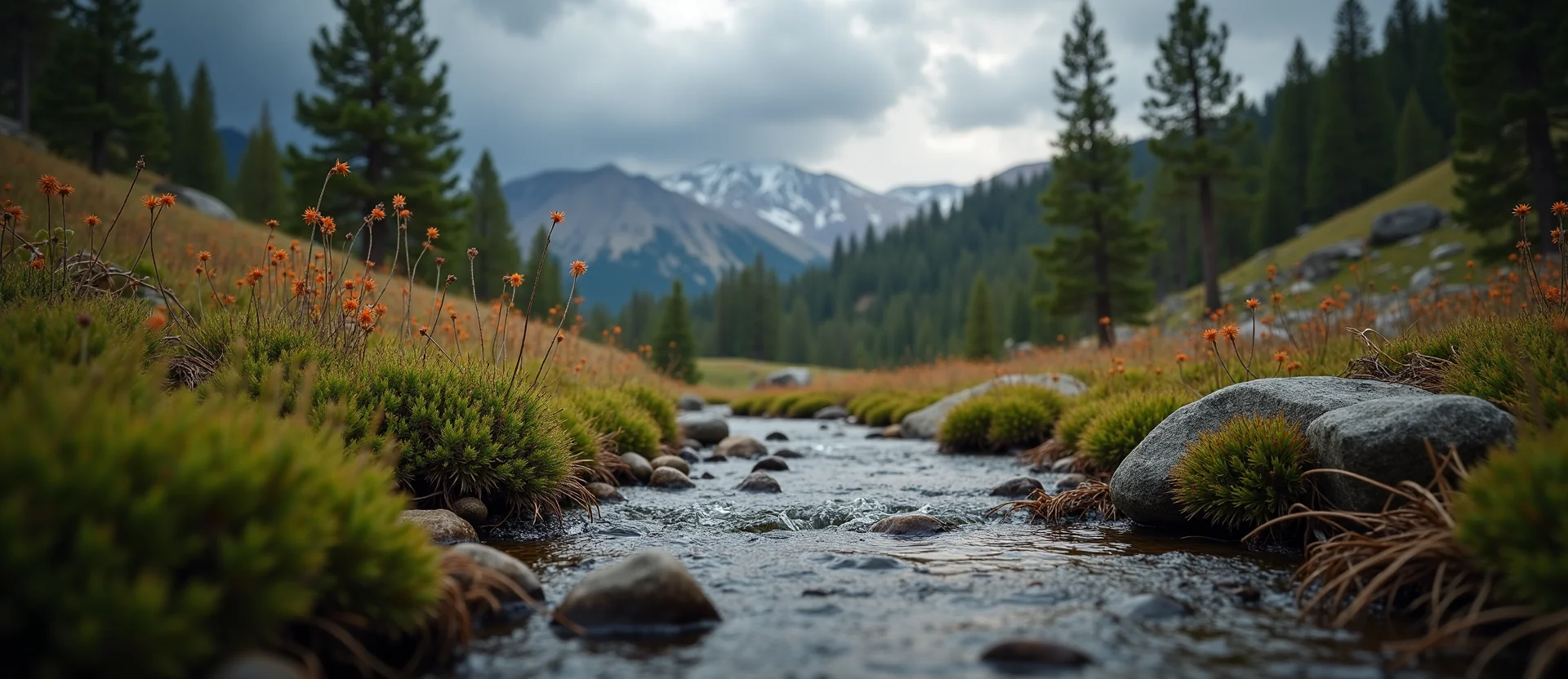 Symbolizing Flow/Cleansing: A local Indian Paintbrush babbling mountain creek. - AI Generated