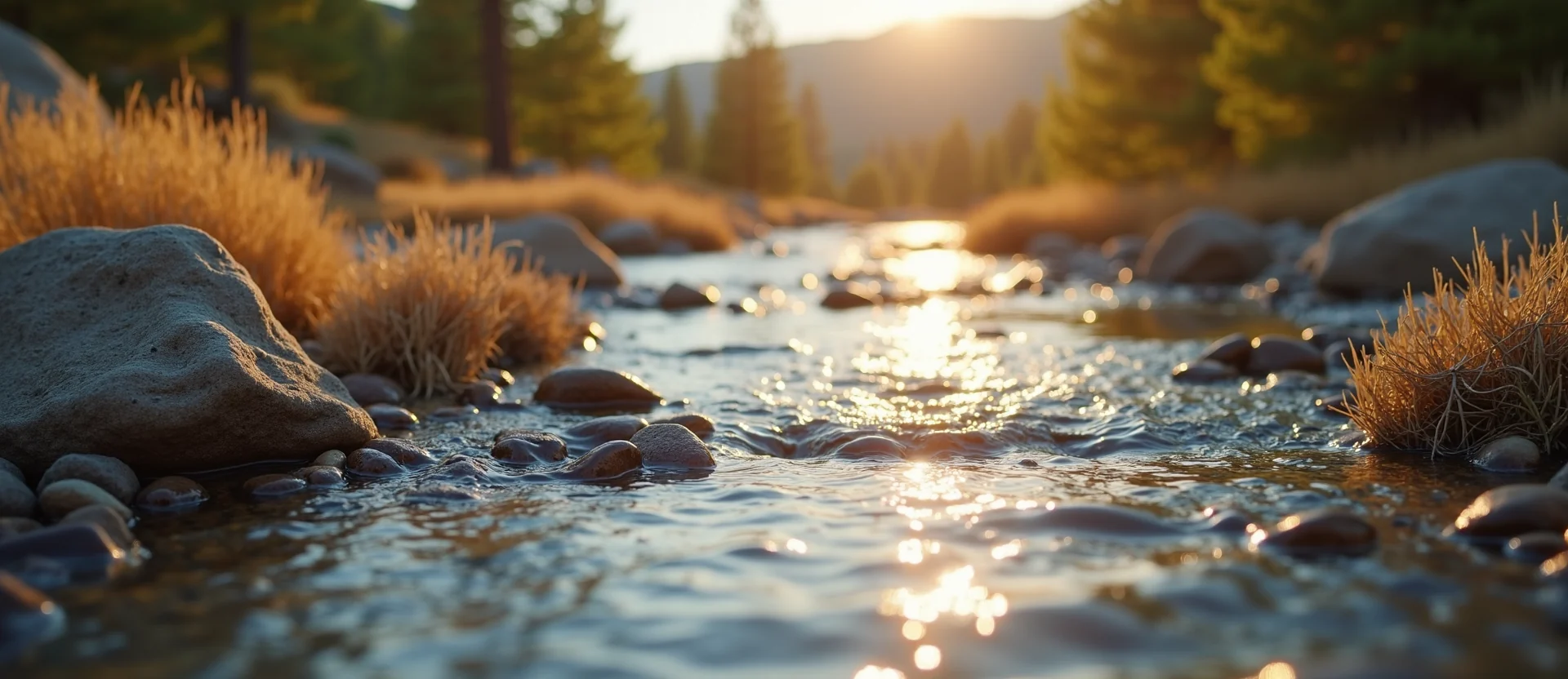 Symbolizing Flow/Cleansing: A local Sierra Juniper clear cold snowmelt stream. - AI Generated