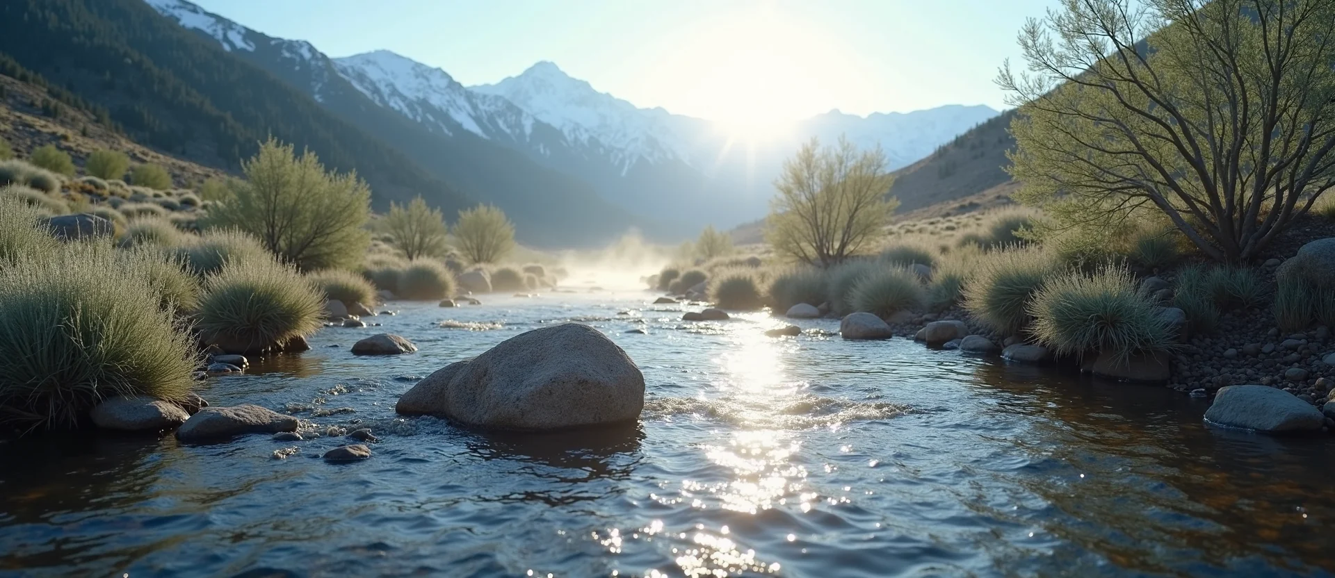 Symbolizing Flow/Cleansing: A local Desert Peach clear cold snowmelt stream. - AI Generated