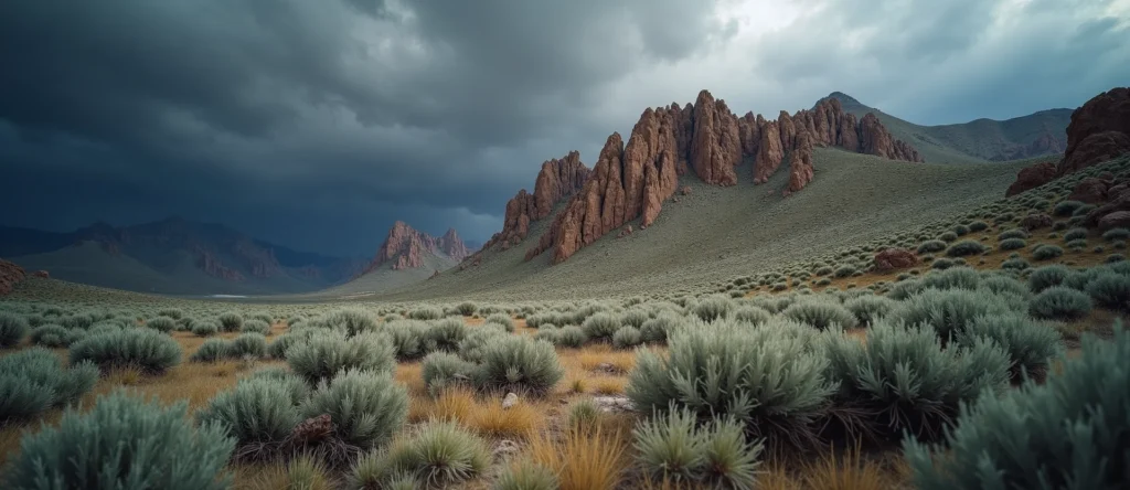 Symbolizing Stability/Peak: A local Sagebrush (Artemisia tridentata) solid mountain ridge. - AI Generated