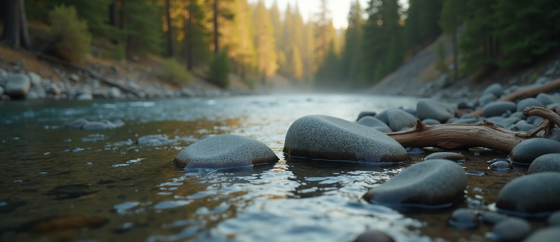 Symbolizing Flow/Cleansing: A local Sierra Juniper smooth Truckee river stones. - AI Generated
