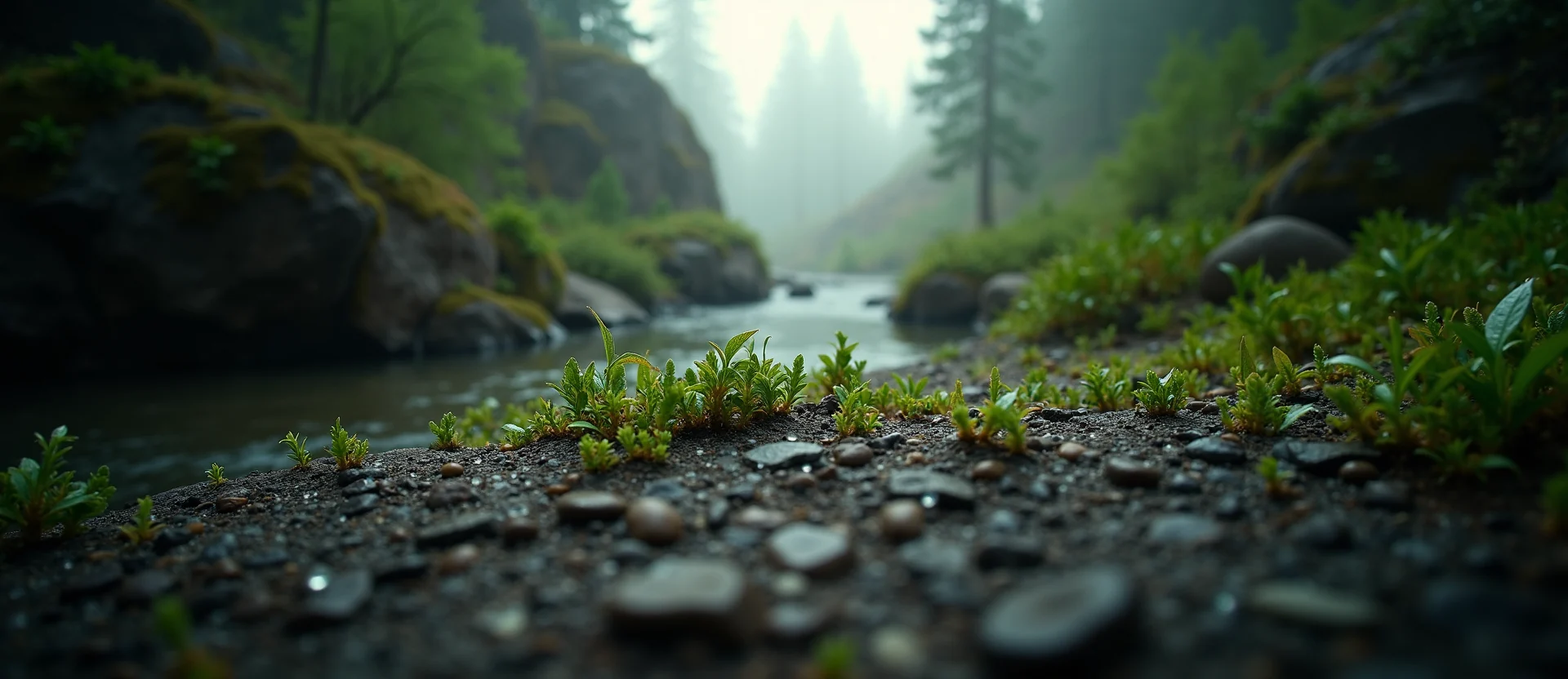 Symbolizing Flow/Cleansing: A local Desert Peach raindrops on desert leaves. - AI Generated