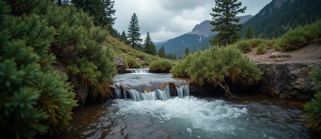Symbolizing Flow/Cleansing: A local Quaking Aspen hidden small waterfall. - AI Generated