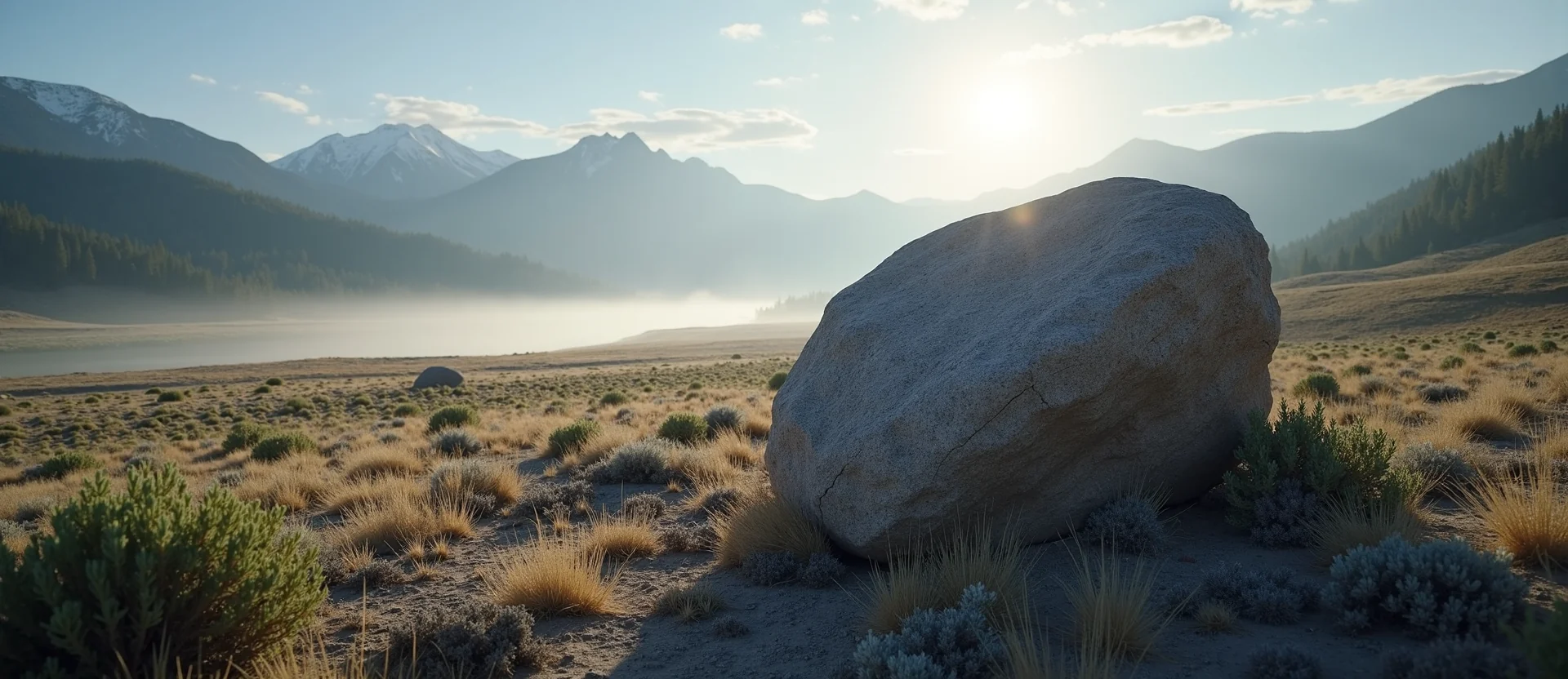 Symbolizing Stability/Peak: A local Indian Paintbrush unshakable boulder. - AI Generated