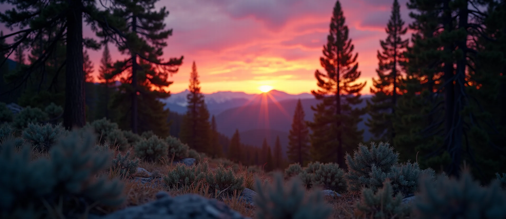 Symbolizing Stability/Peak: A local Ponderosa Pine distant Sierra horizon. - AI Generated