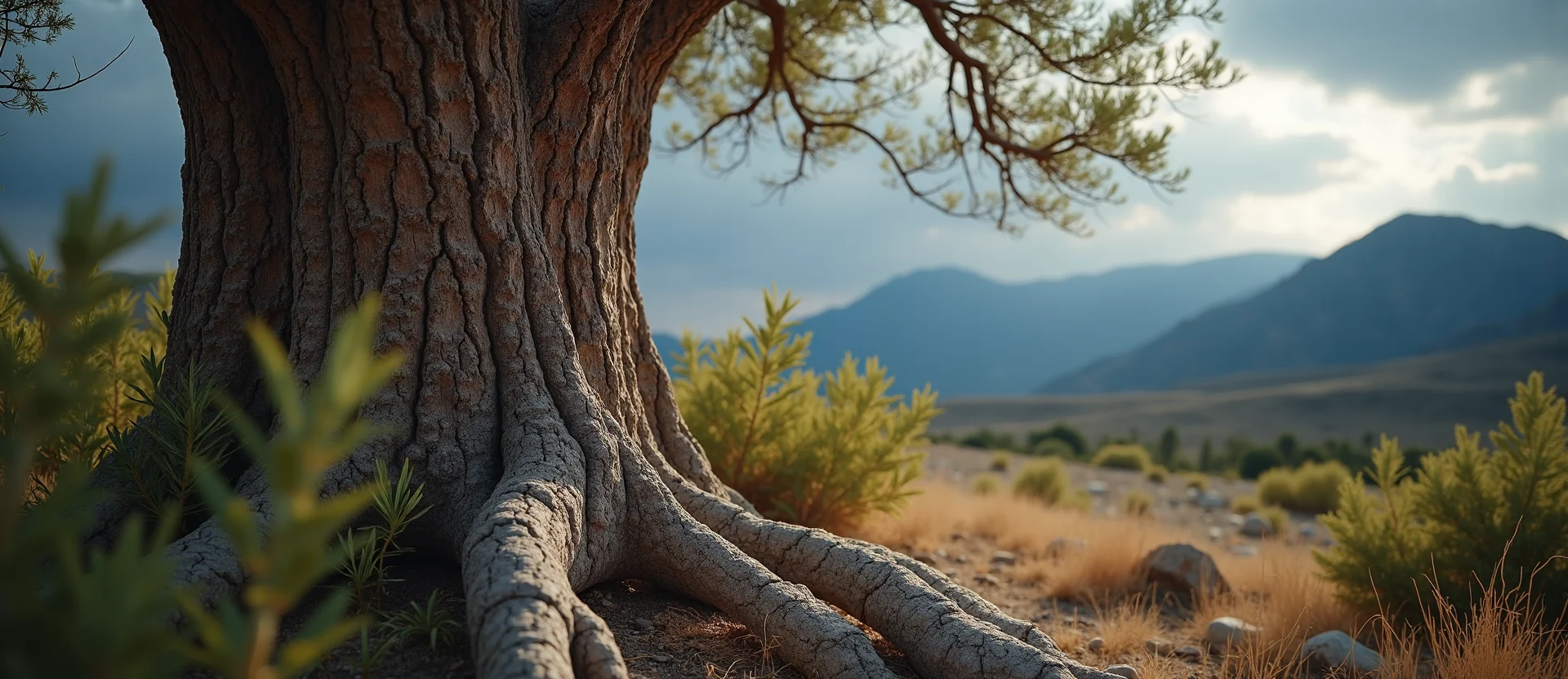 Symbolizing Growth/Resilience: A local Desert Peach sturdy weathered tree trunk. - AI Generated