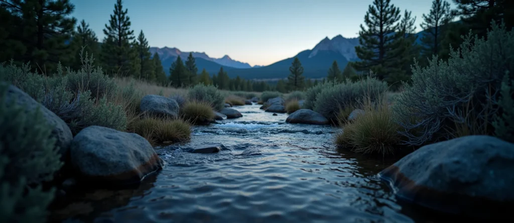 Symbolizing Flow/Cleansing: A local Bitterbrush babbling mountain creek. - AI Generated